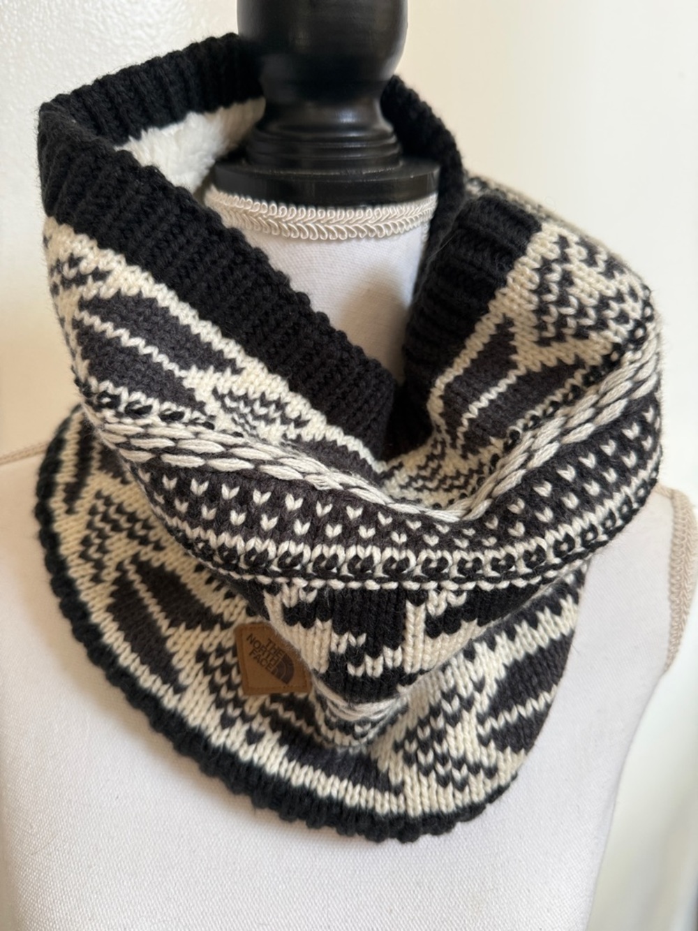 The North Face Black and Cream Fair Isle Knit Cowl